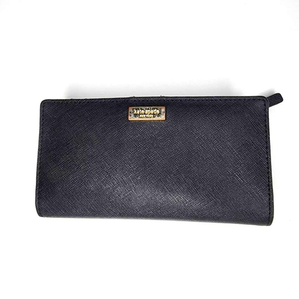 Kate Spade Stacy Laurel Way Clutch Wallet Black Gold Saffiano Leather WLRU2673